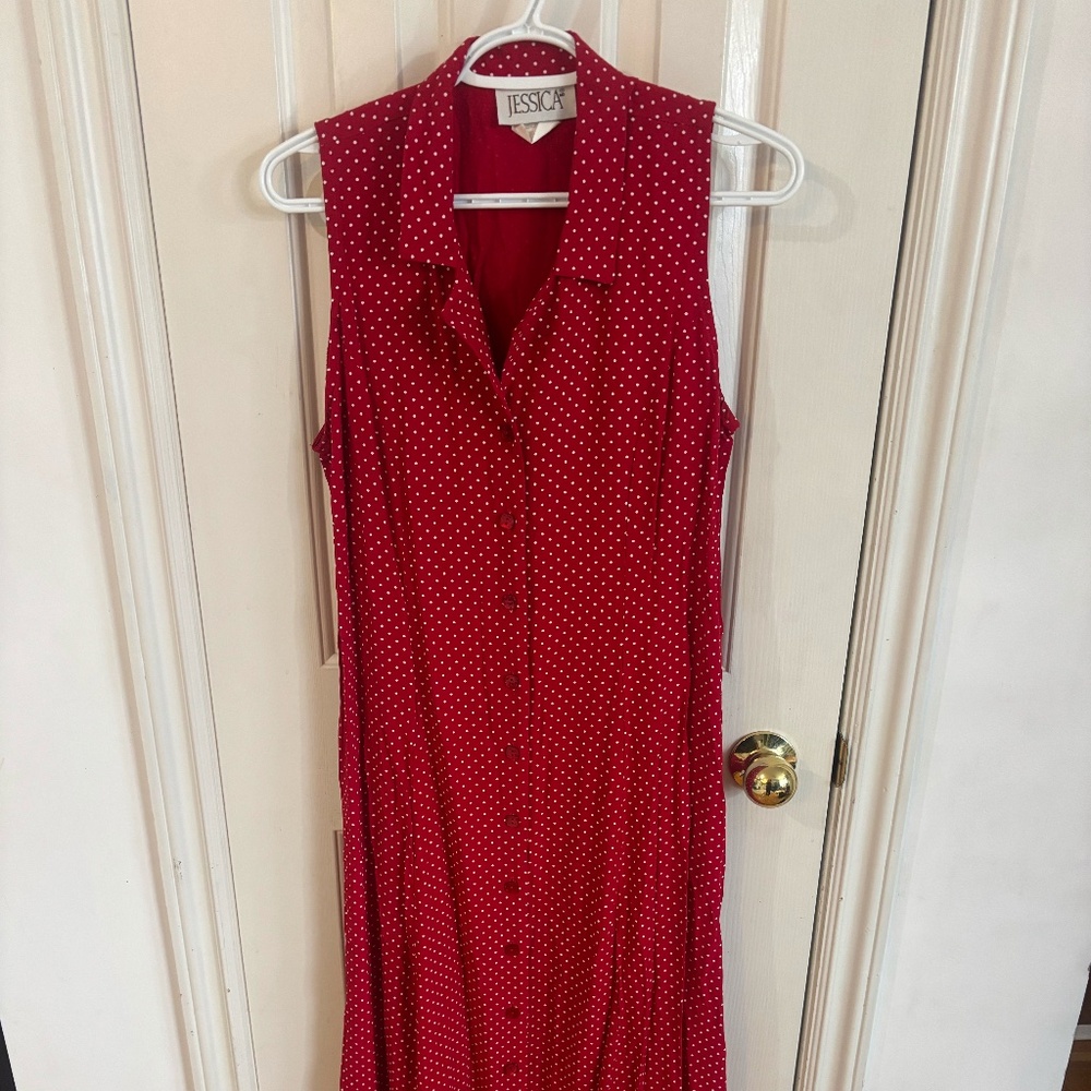 Jessica Red Polka Dot Sleeveless Button-Front Dress